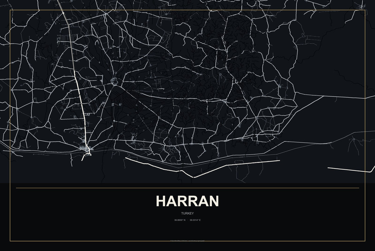 Harran, Turkey City Map Aluminum Sign in Metropolitan Noir style