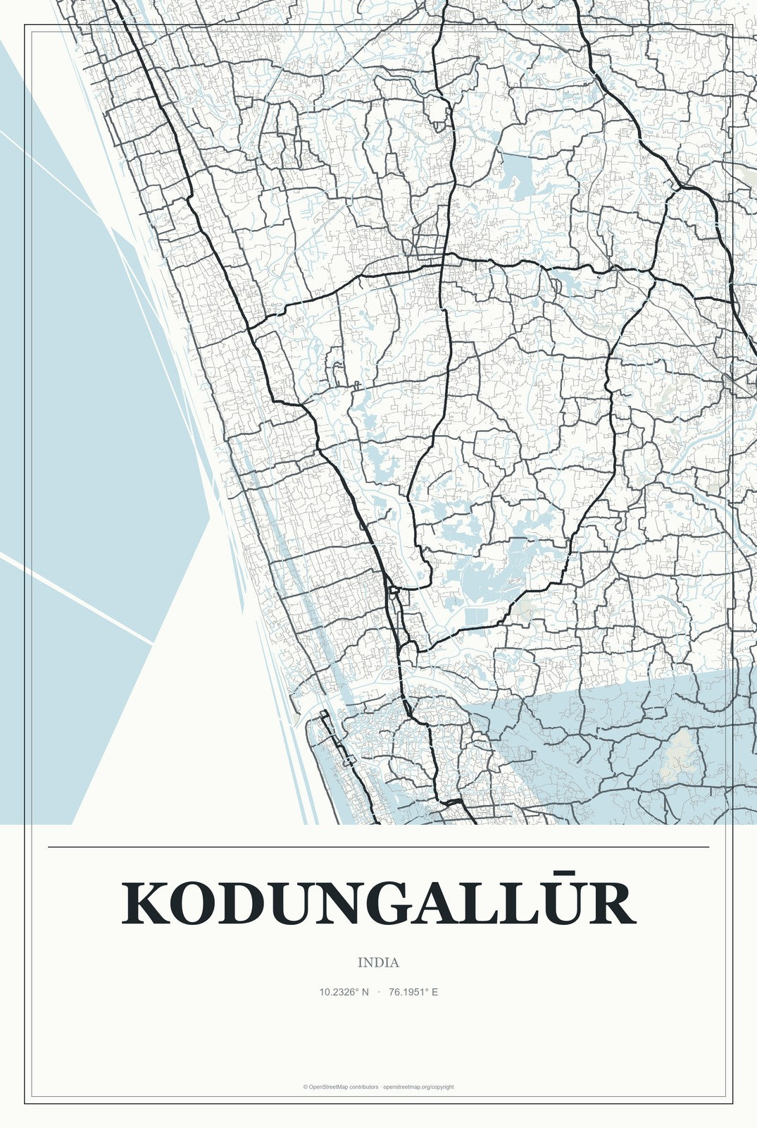Kodungallūr, India City Map Aluminum Sign in Gallery Air style