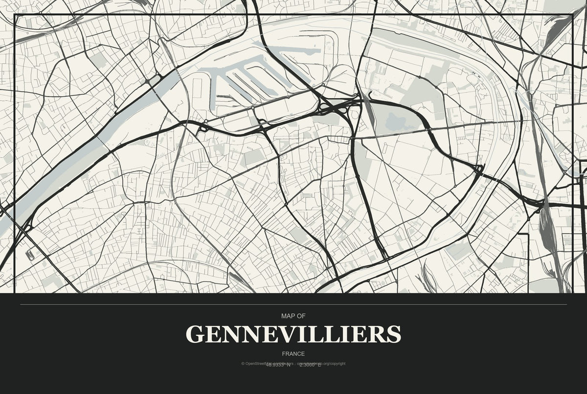 Gennevilliers, France City Map Aluminum Sign in Museum Plaque style