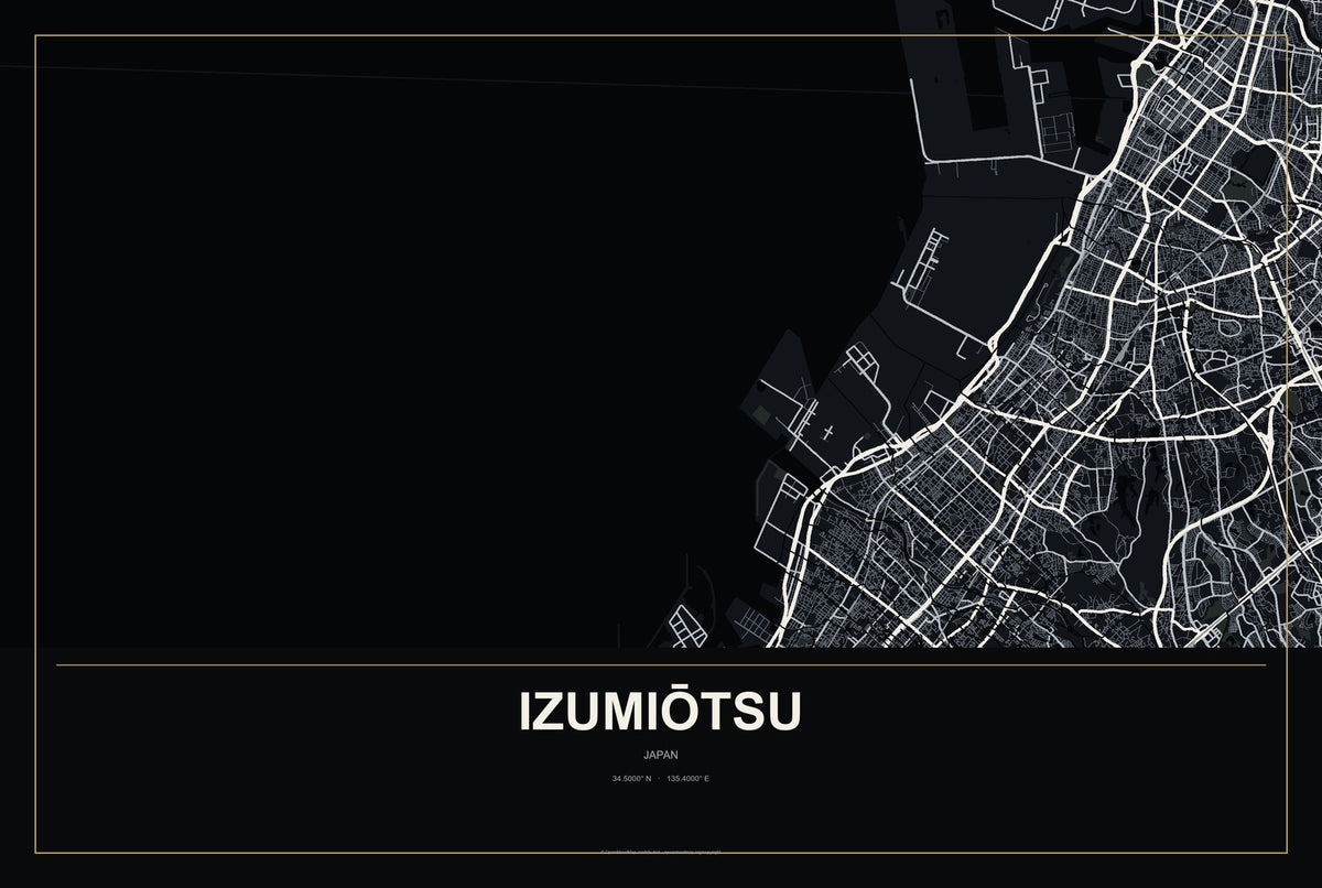 Izumiōtsu, Japan City Map Aluminum Sign in Metropolitan Noir style