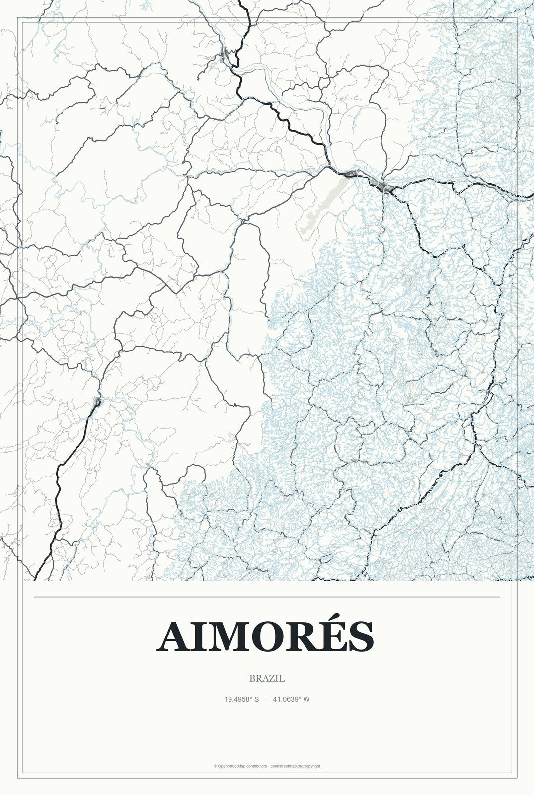 Aimorés, Brazil City Map Aluminum Sign in Gallery Air style