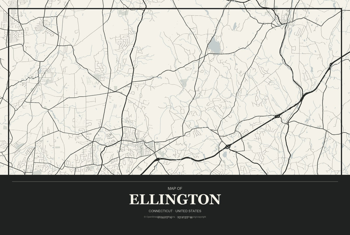 Ellington, Connecticut City Map Aluminum Sign in Museum Plaque style