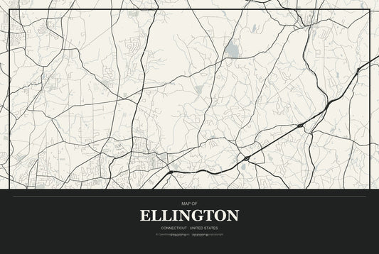 Ellington, Connecticut City Map Aluminum Sign in Museum Plaque style