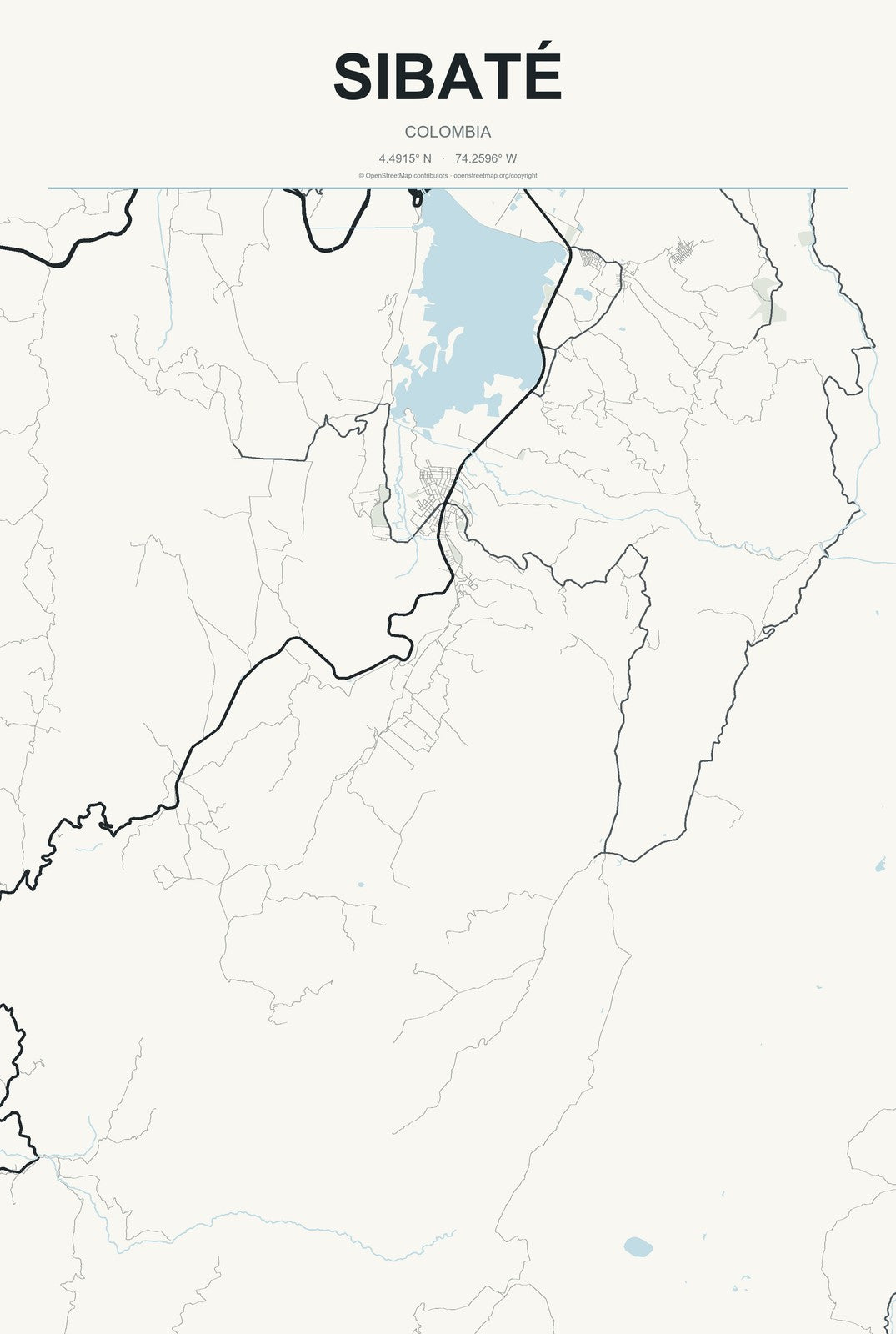 Sibaté, Colombia City Map Aluminum Sign in Headline Atlas style