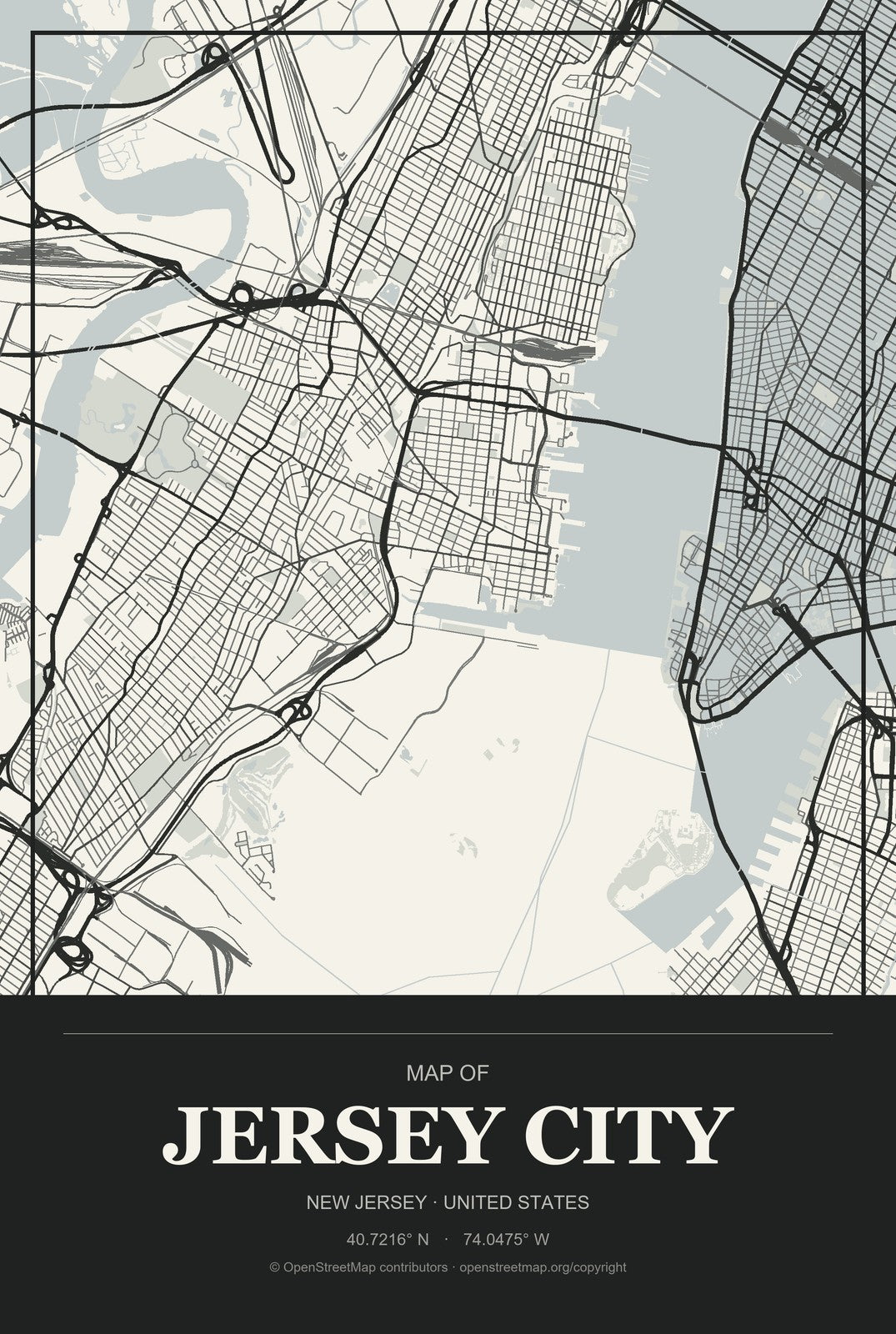 Jersey City, New Jersey City Map Aluminum Sign in Museum Plaque style
