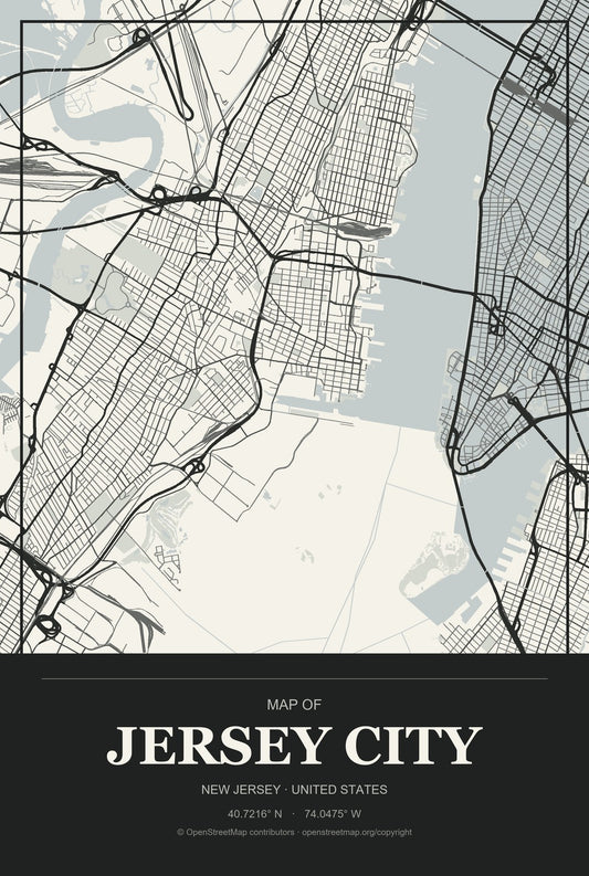 Jersey City, New Jersey City Map Aluminum Sign in Museum Plaque style