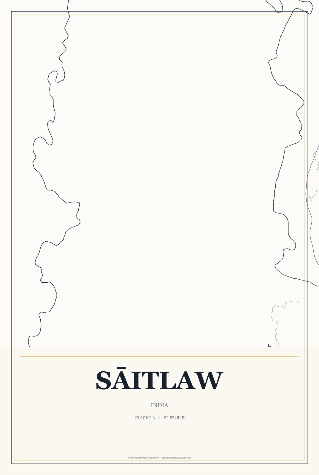 Sāitlaw, India City Map Aluminum Sign in Citrine Modern style