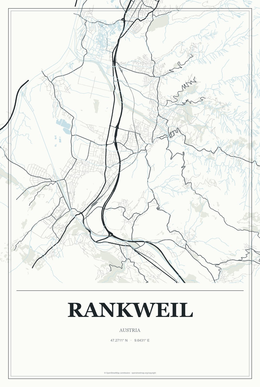 Rankweil, Austria City Map Aluminum Sign in Gallery Air style