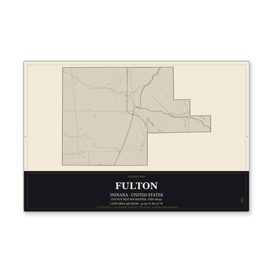 Fulton County, Indiana Map Aluminum Sign in Museum Plaque style