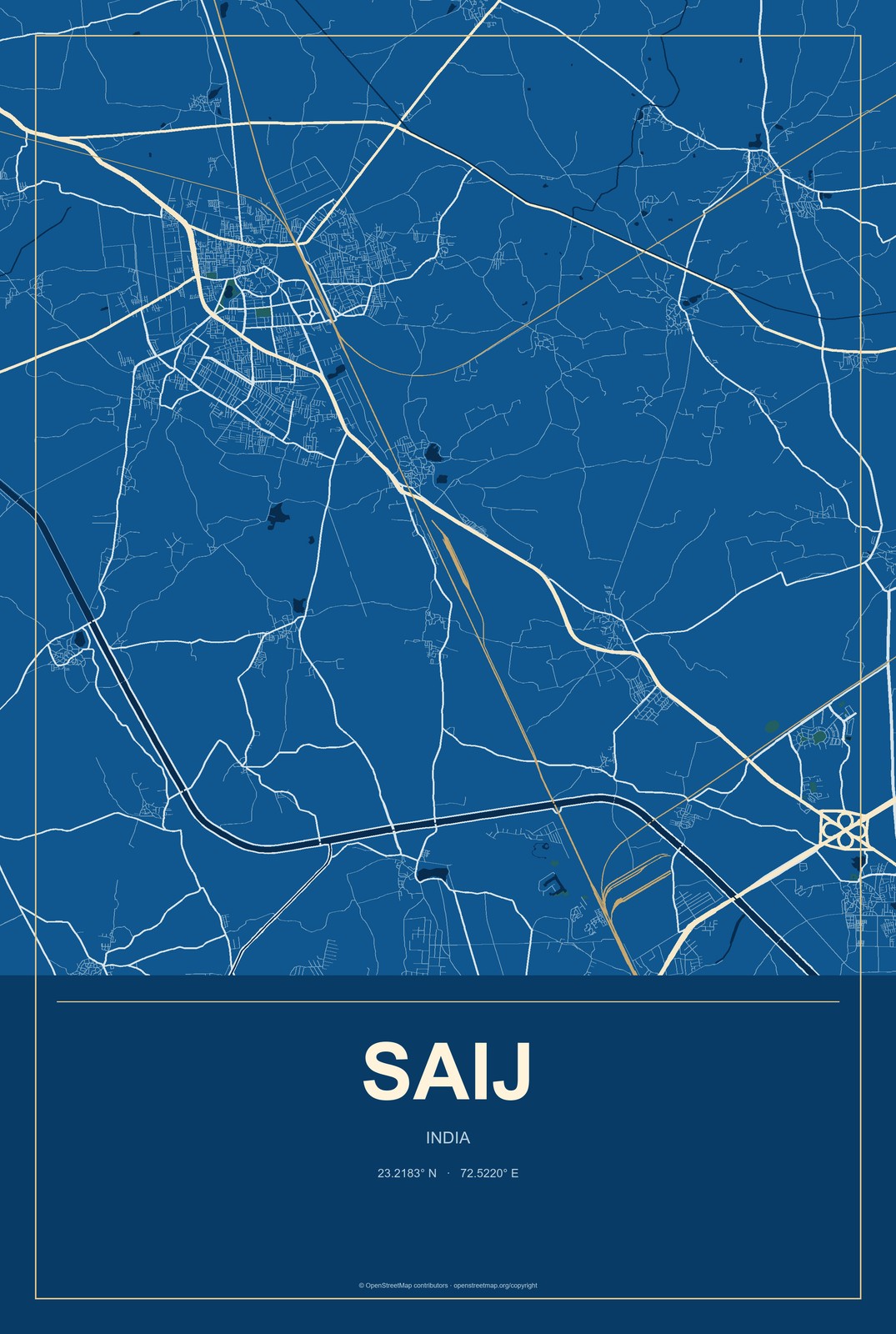 Saij, India City Map Aluminum Sign in Harbor Cobalt style