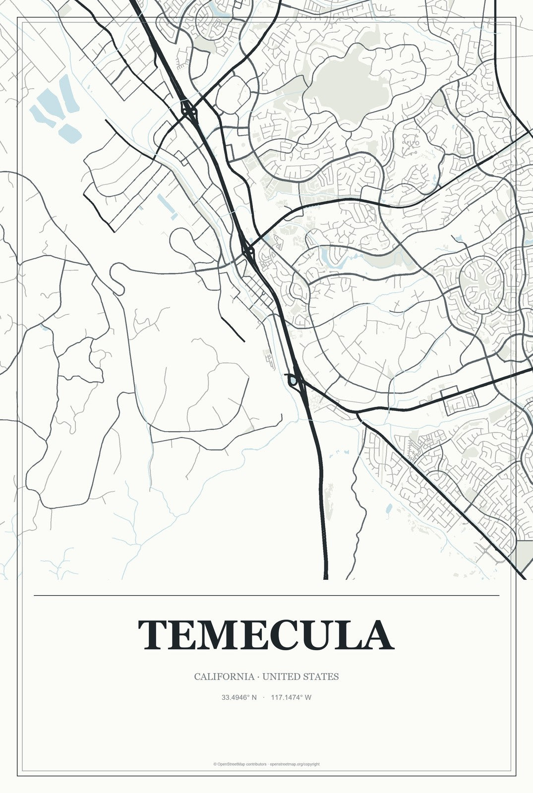 Temecula, California City Map Aluminum Sign in Gallery Air style