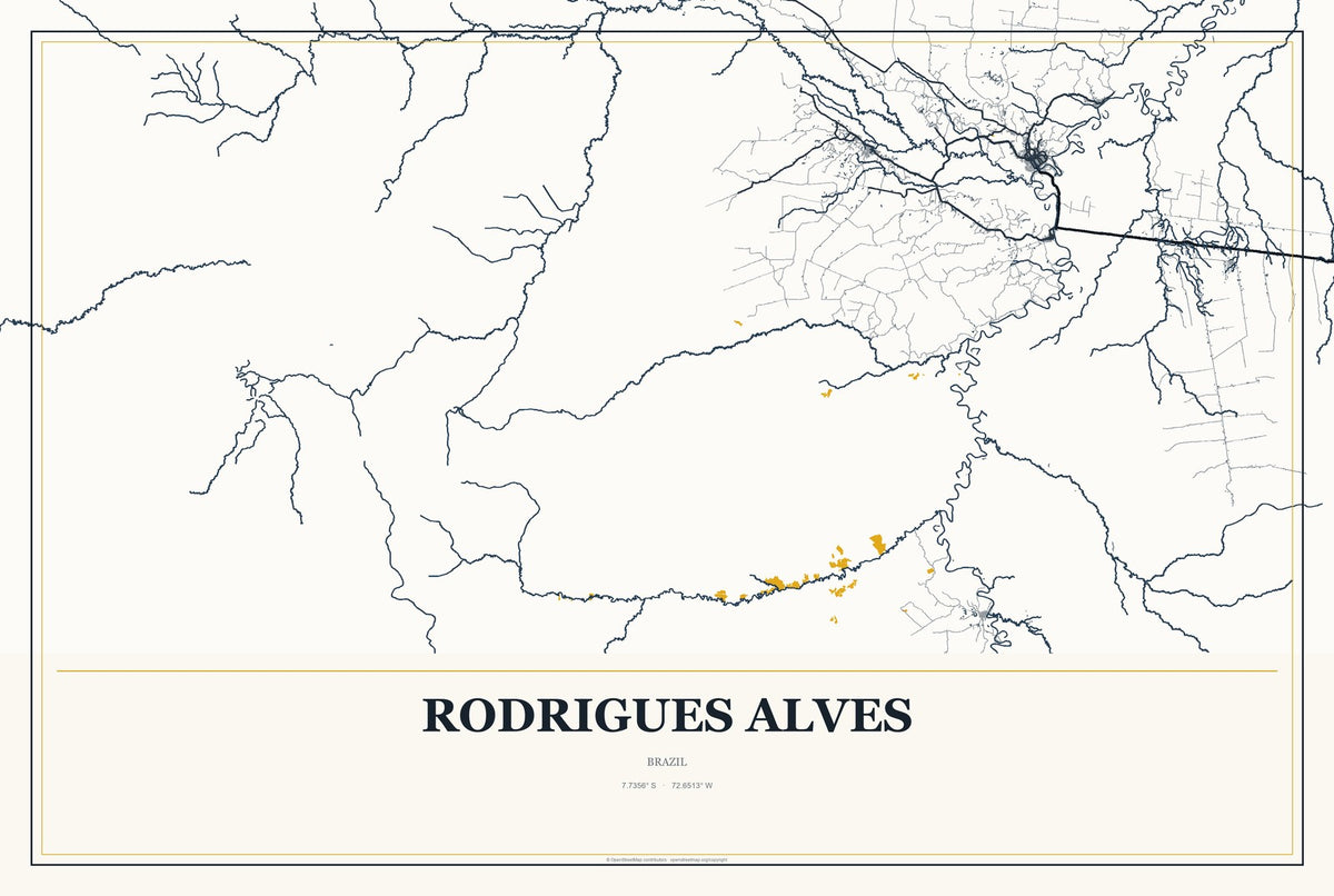 Rodrigues Alves, Brazil City Map Aluminum Sign in Citrine Modern style