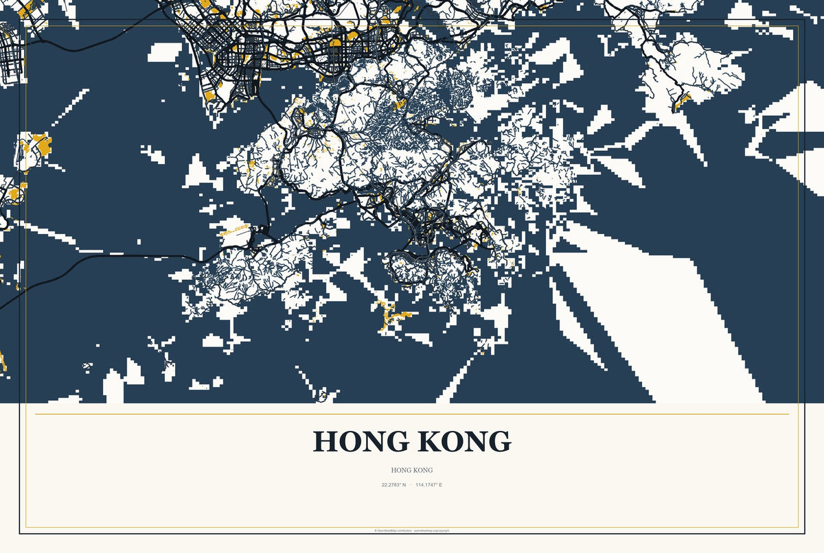 Hong Kong, Hong Kong City Map Aluminum Sign in Citrine Modern style