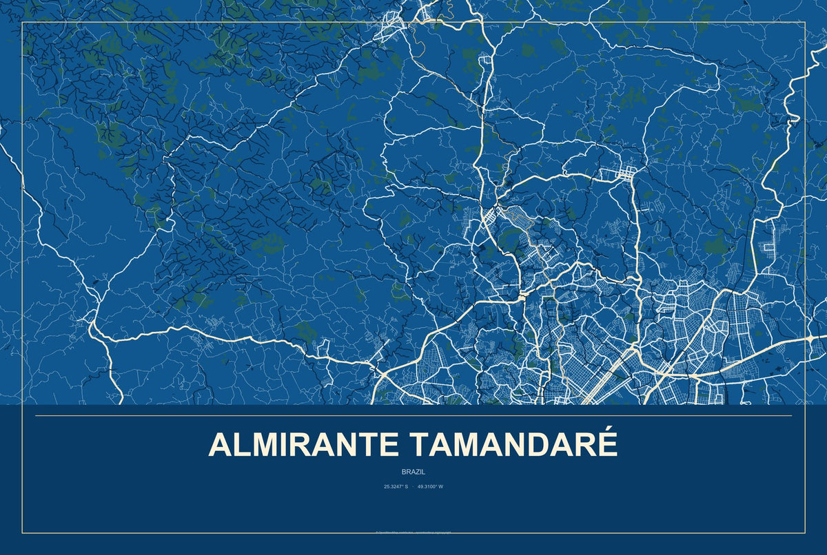 Almirante Tamandaré, Brazil City Map Aluminum Sign in Harbor Cobalt style