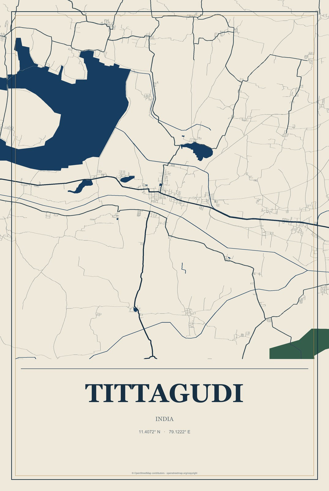 Tittagudi, India City Map Aluminum Sign in Coastal Cutout style