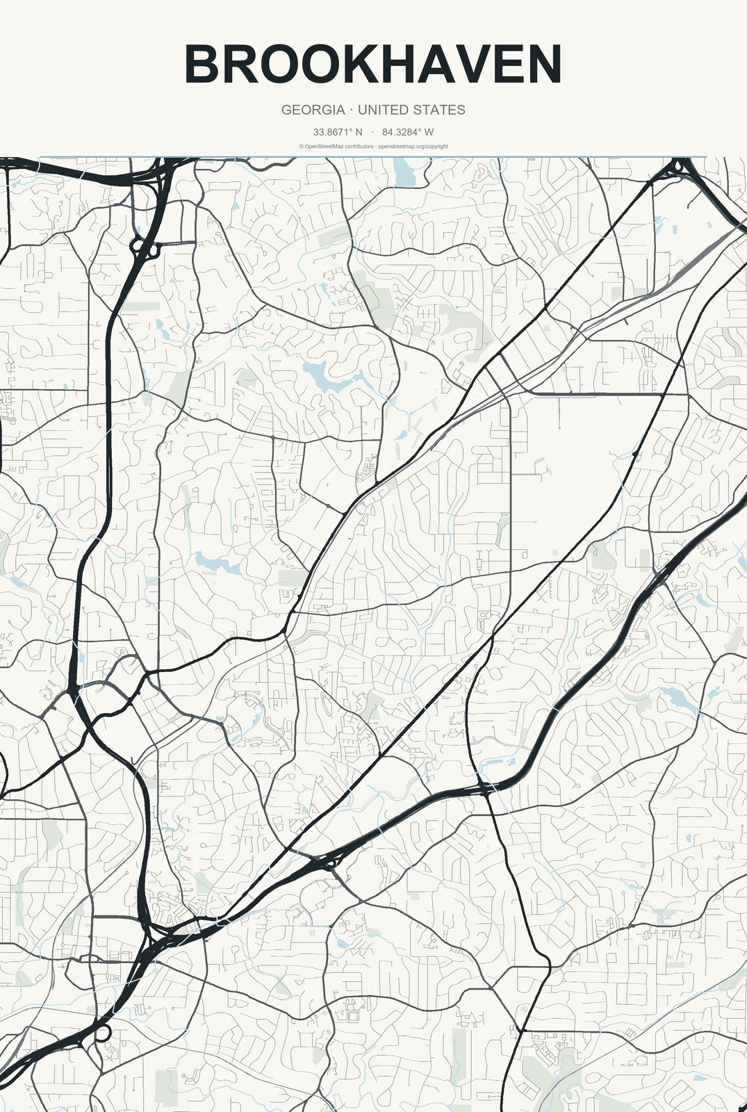 Brookhaven, Georgia City Map Aluminum Sign in Headline Atlas style
