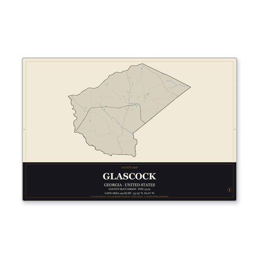 Glascock County, Georgia Map Aluminum Sign in Museum Plaque style