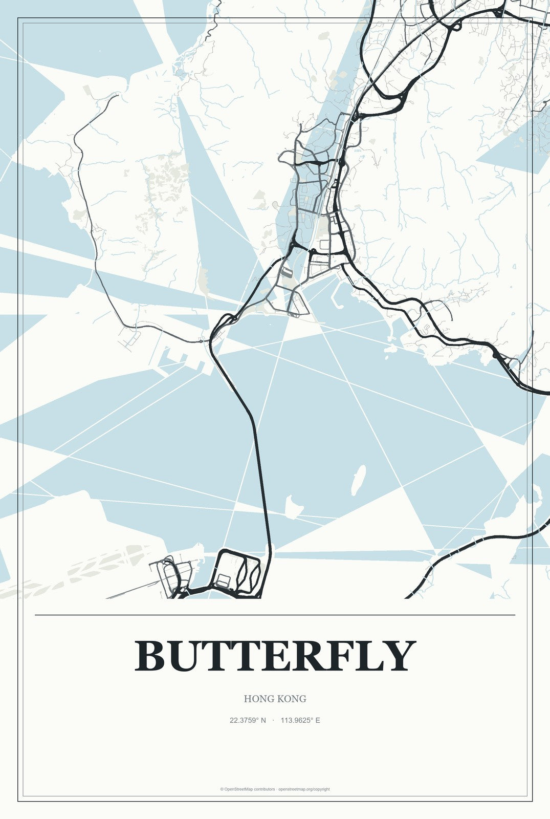 Butterfly, Hong Kong City Map Aluminum Sign in Gallery Air style