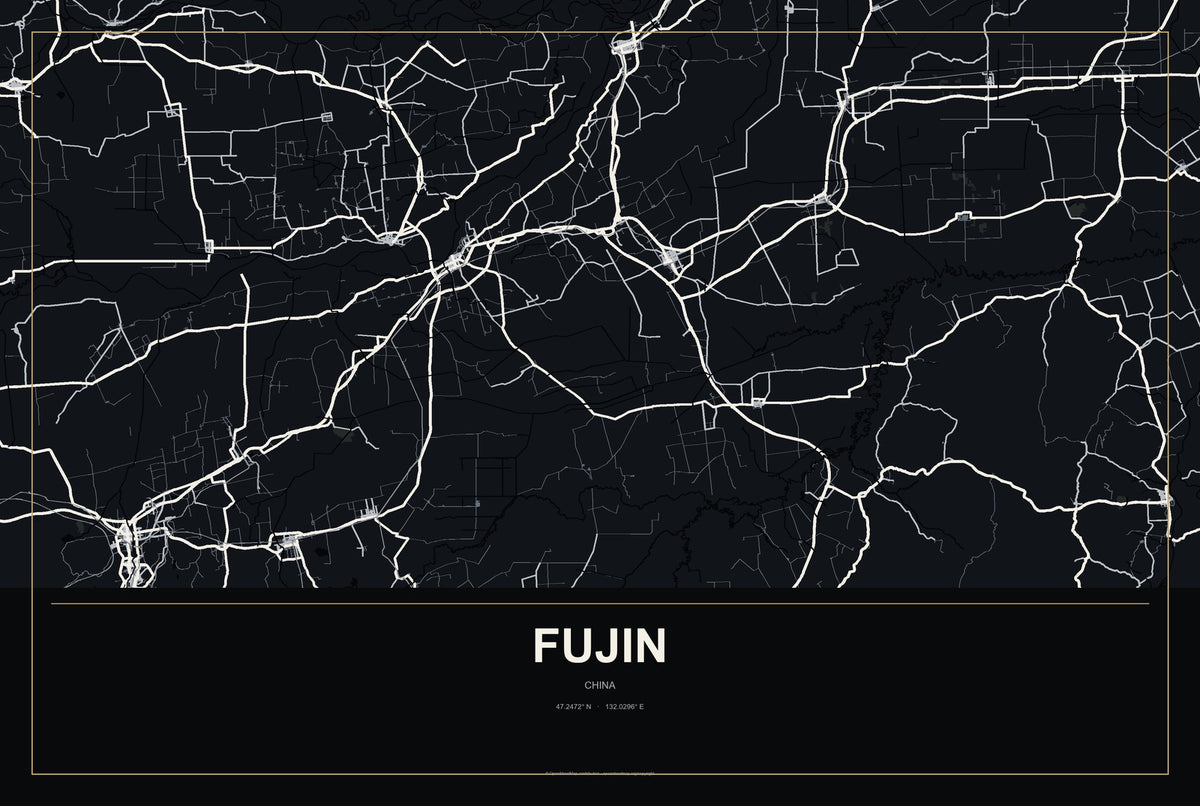 Fujin, China City Map Aluminum Sign in Metropolitan Noir style