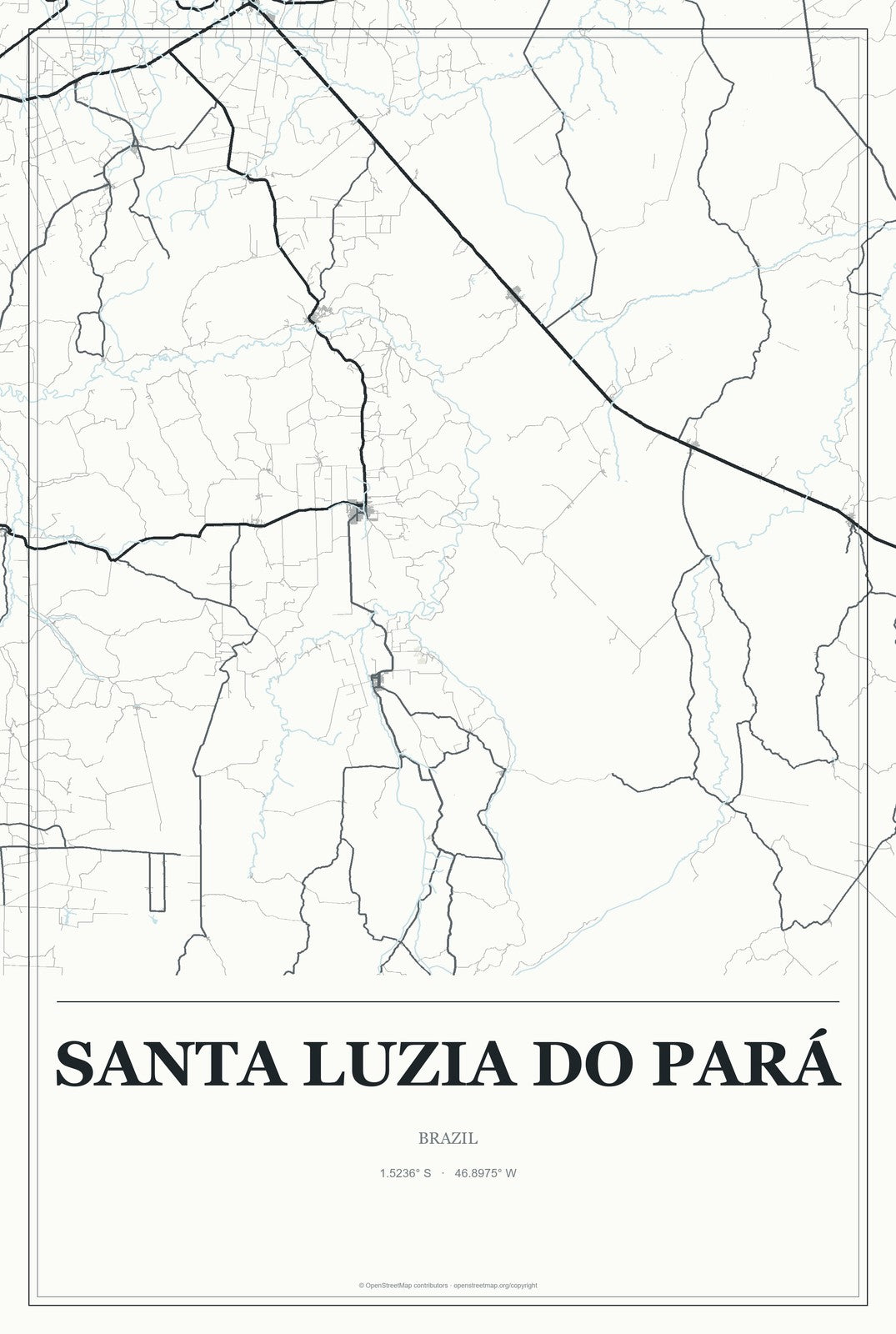 Santa Luzia do Pará, Brazil City Map Aluminum Sign in Gallery Air style