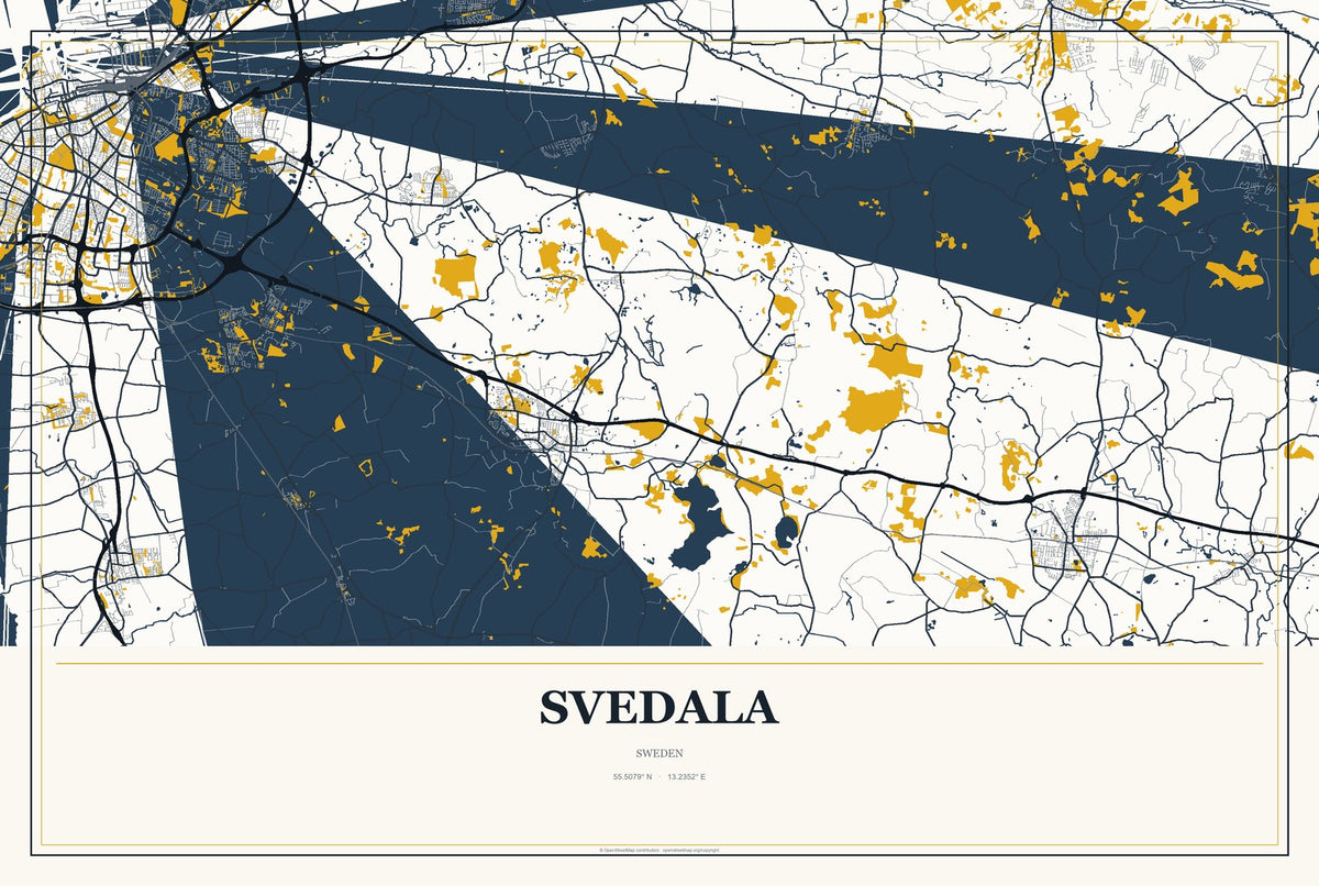 Svedala, Sweden City Map Aluminum Sign in Citrine Modern style