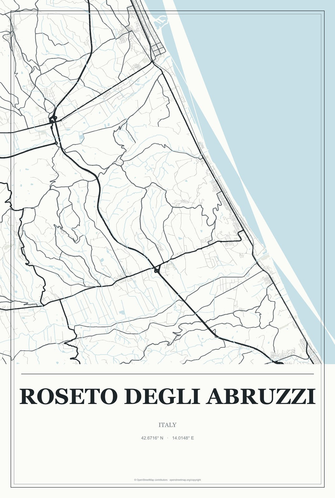 Roseto degli Abruzzi, Italy City Map Aluminum Sign in Gallery Air style