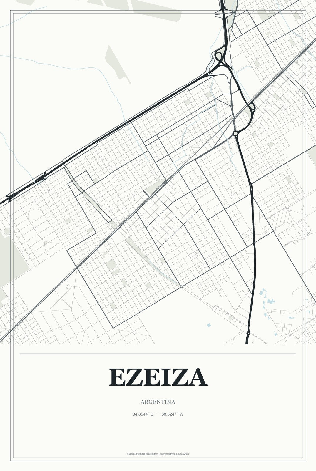 Ezeiza, Argentina City Map Aluminum Sign in Gallery Air style