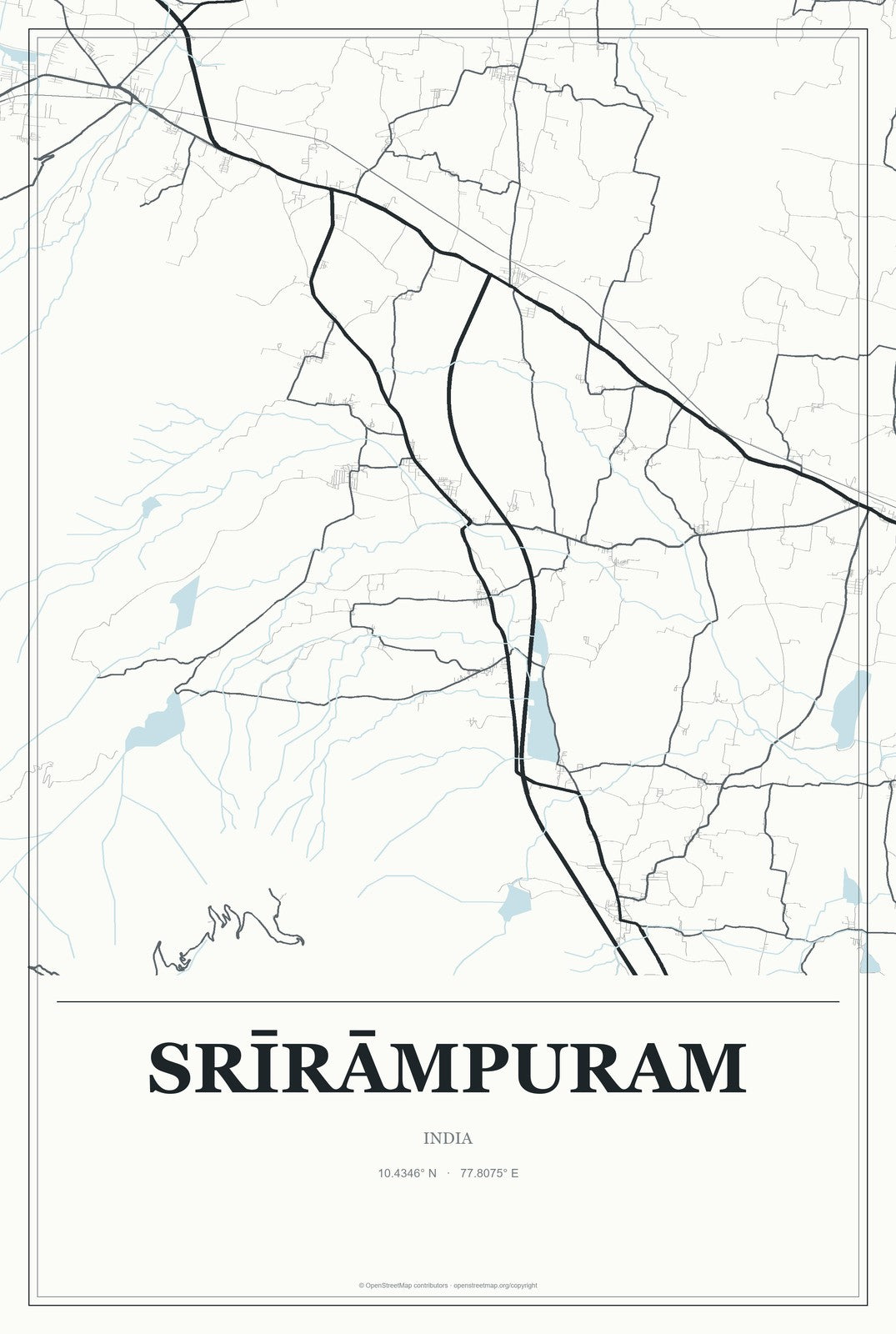 Srīrāmpuram, India City Map Aluminum Sign in Gallery Air style
