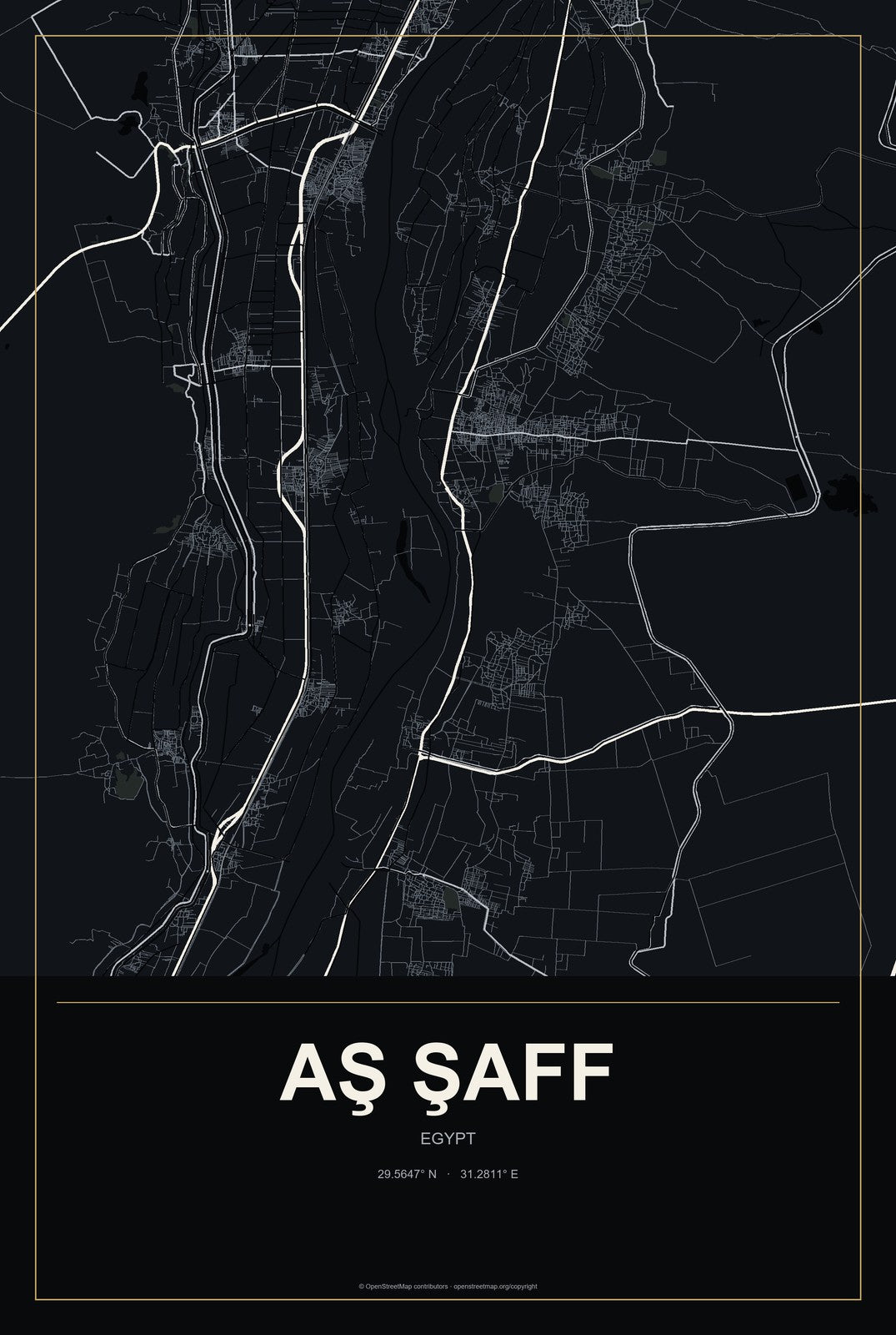 Aş Şaff, Egypt City Map Aluminum Sign in Metropolitan Noir style