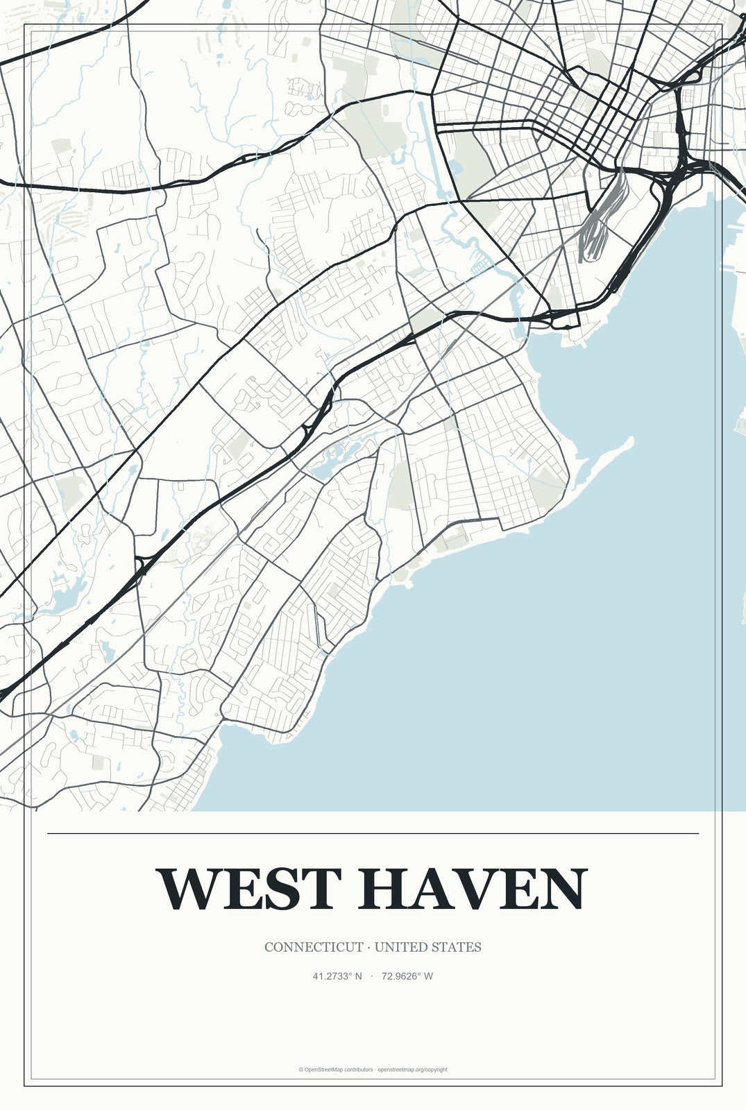 West Haven, Connecticut City Map Aluminum Sign in Gallery Air style