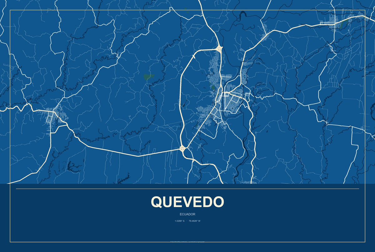 Quevedo, Ecuador City Map Aluminum Sign in Harbor Cobalt style