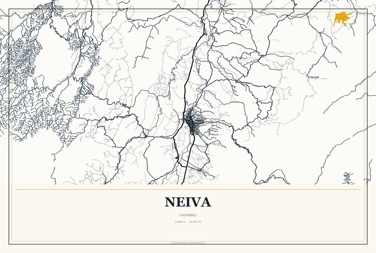 Neiva, Colombia City Map Aluminum Sign in Citrine Modern style