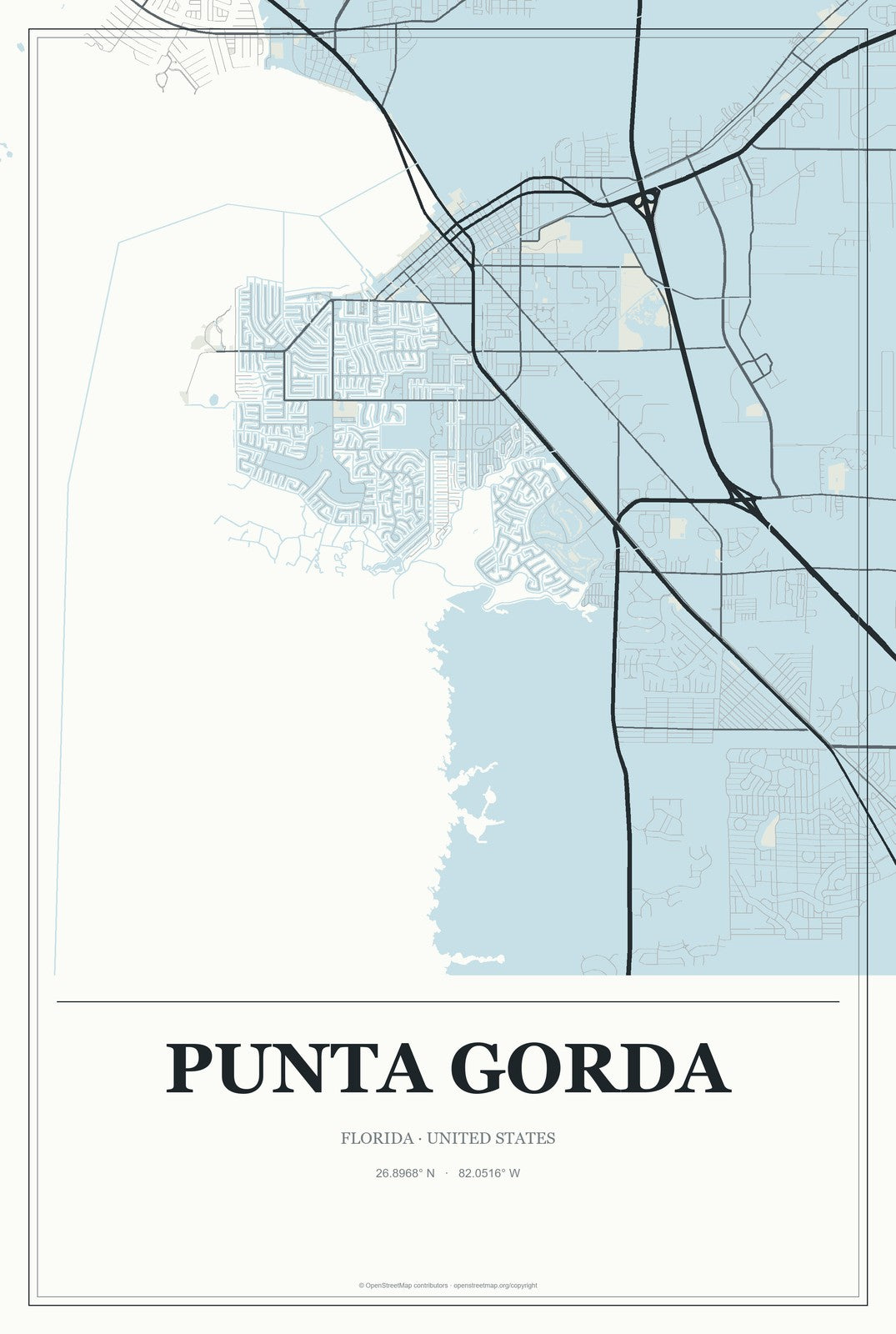Punta Gorda, Florida City Map Aluminum Sign in Gallery Air style