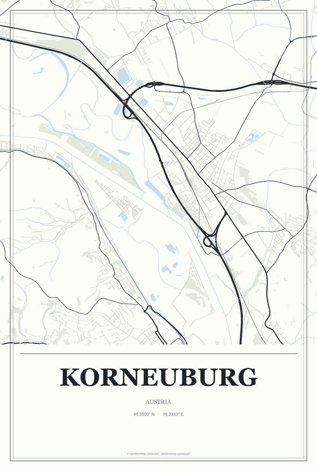 Korneuburg, Austria City Map Aluminum Sign in Gallery Air style