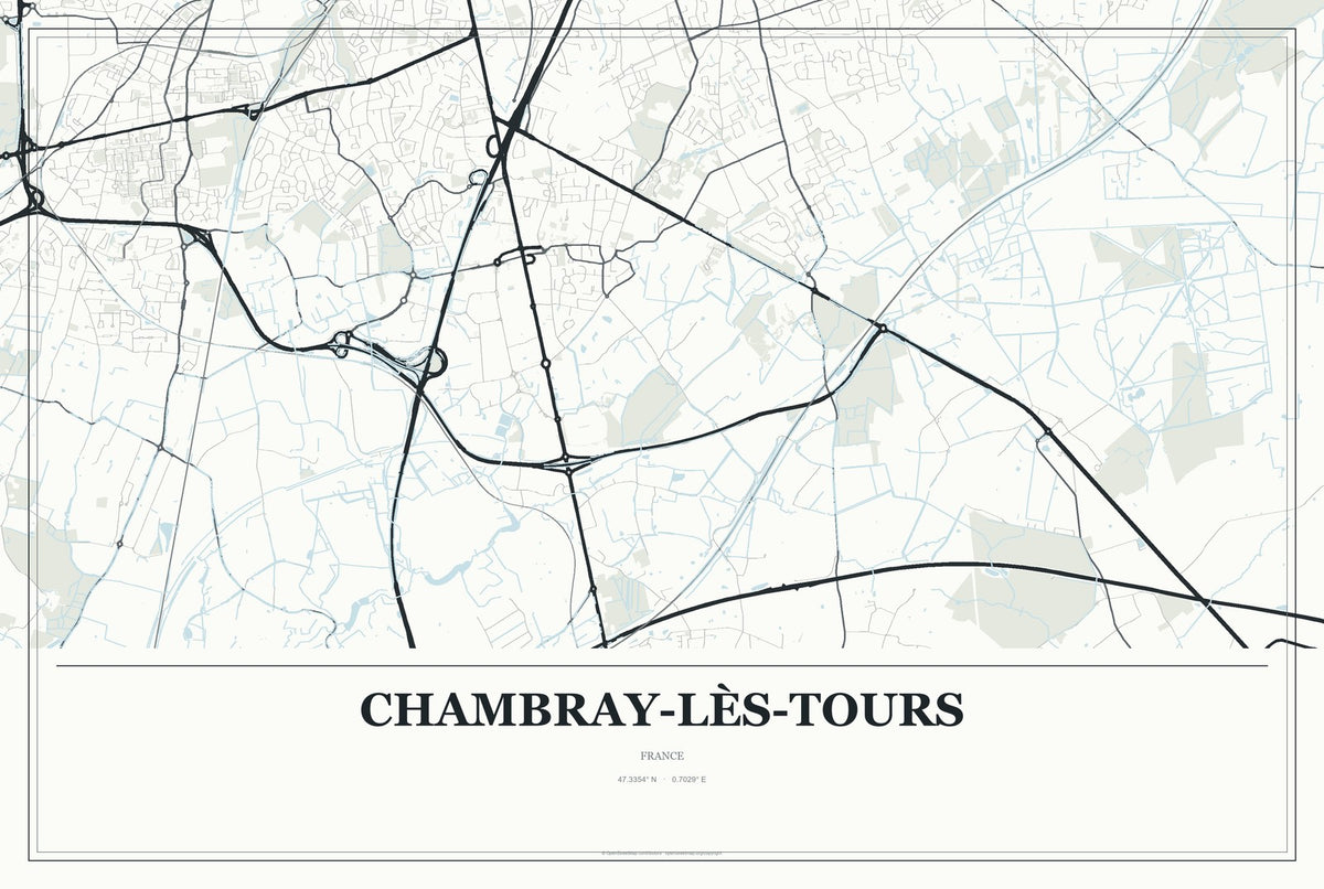 Chambray-lès-Tours, France City Map Aluminum Sign in Gallery Air style