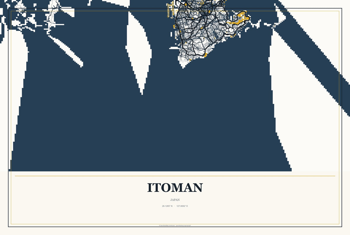 Itoman, Japan City Map Aluminum Sign in Citrine Modern style
