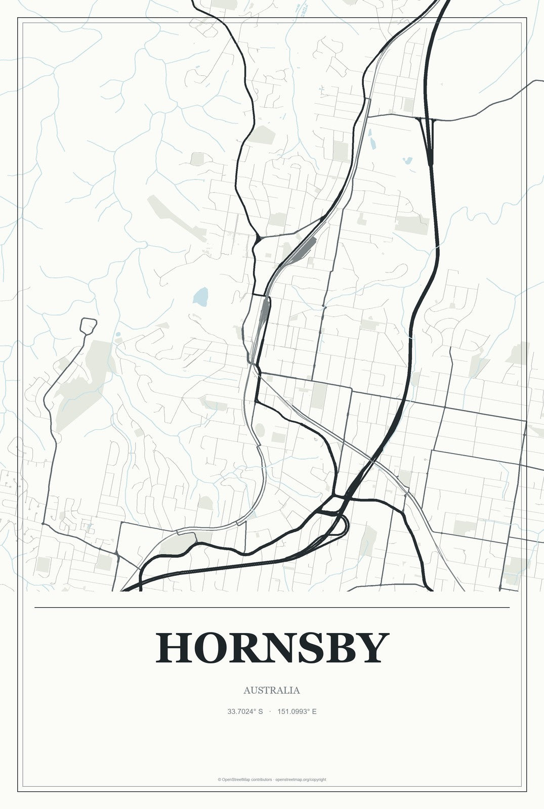 Hornsby, Australia City Map Aluminum Sign in Gallery Air style