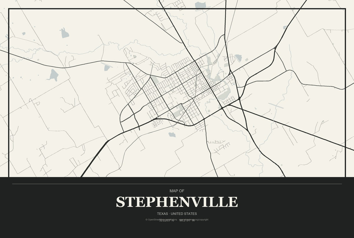 Stephenville, Texas City Map Aluminum Sign in Museum Plaque style