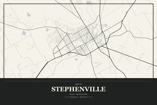 Stephenville, Texas City Map Aluminum Sign in Museum Plaque style