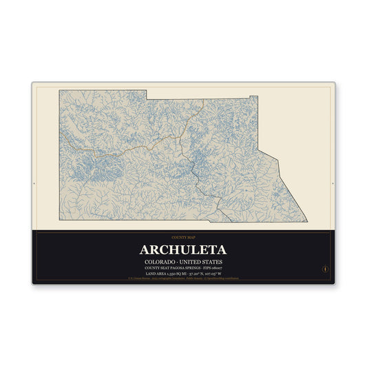 Archuleta County, Colorado Map Aluminum Sign in Museum Plaque style