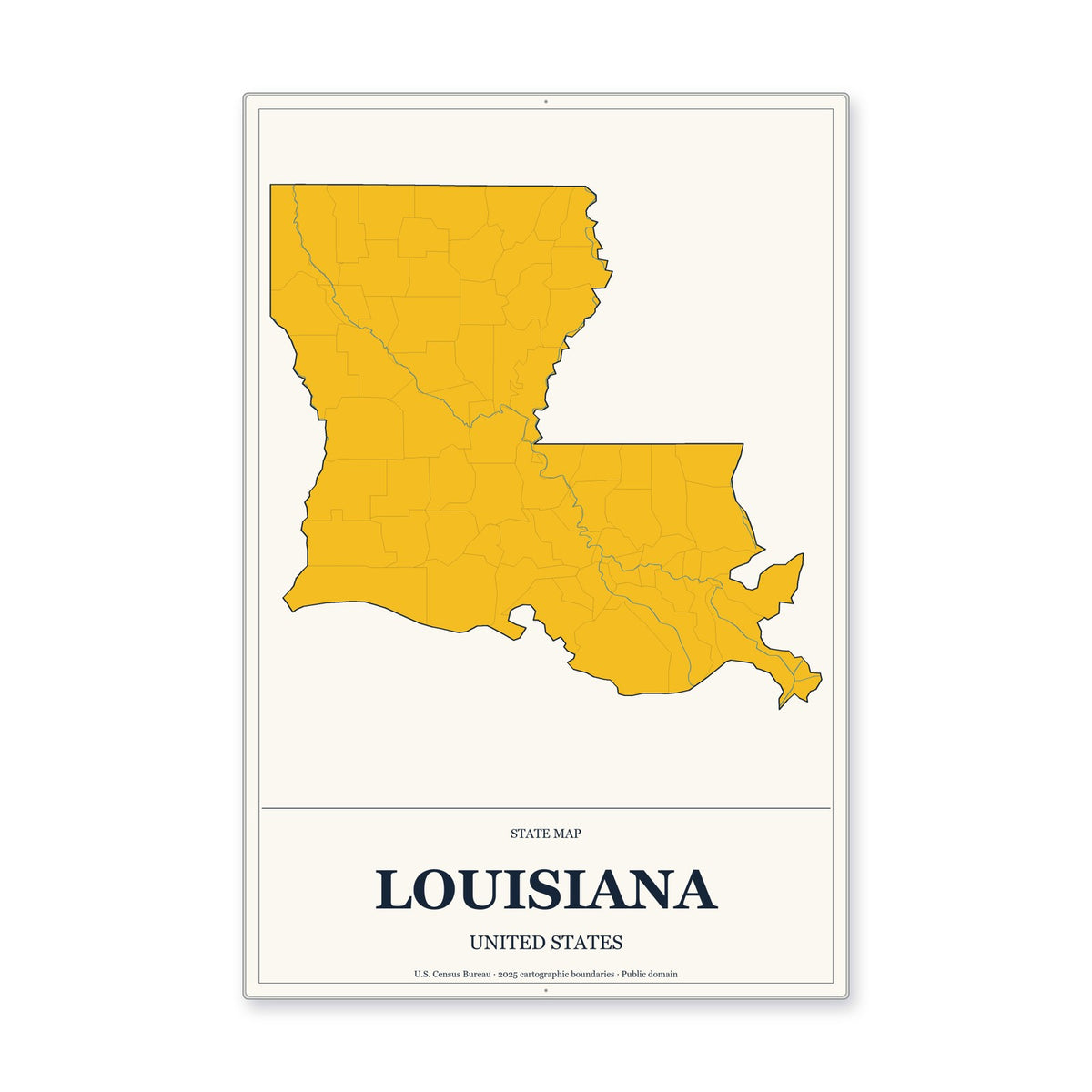 Louisiana state map aluminum sign in Citrine Modern style
