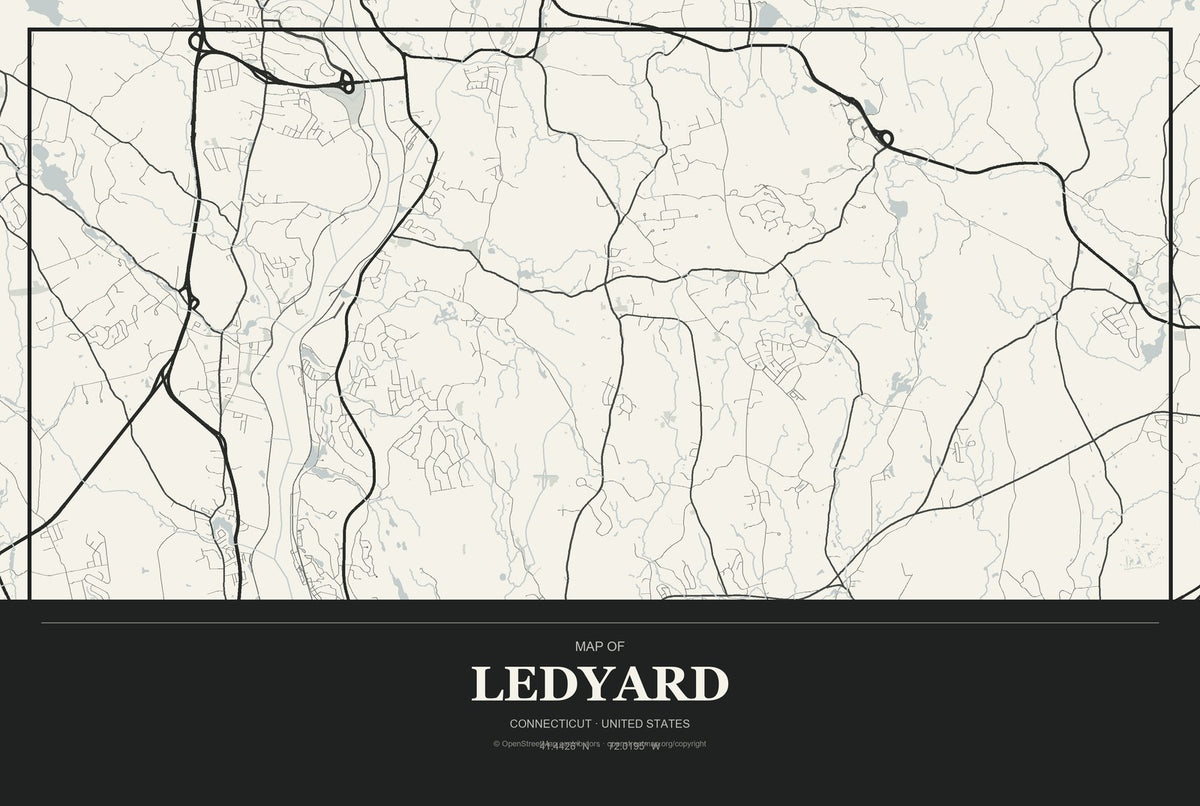 Ledyard, Connecticut City Map Aluminum Sign in Museum Plaque style
