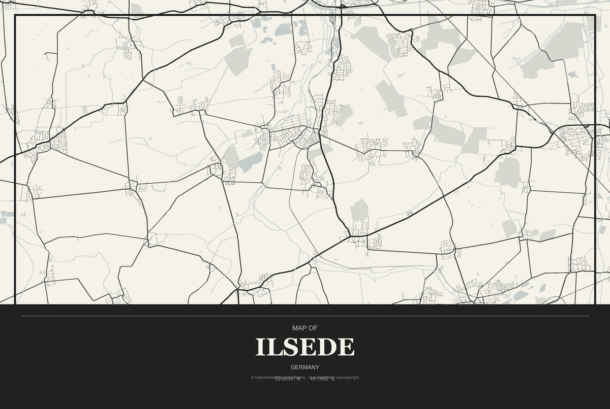 Ilsede, Germany City Map Aluminum Sign in Museum Plaque style