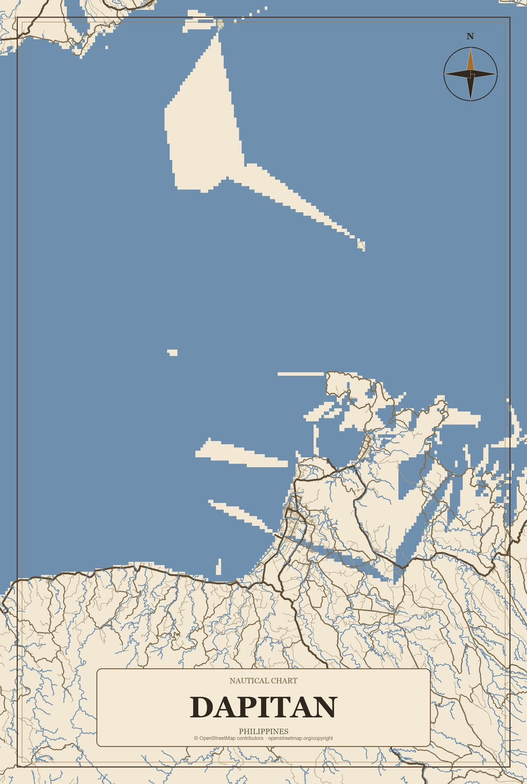 Dapitan, Philippines City Map Aluminum Sign in Heritage Nautical style