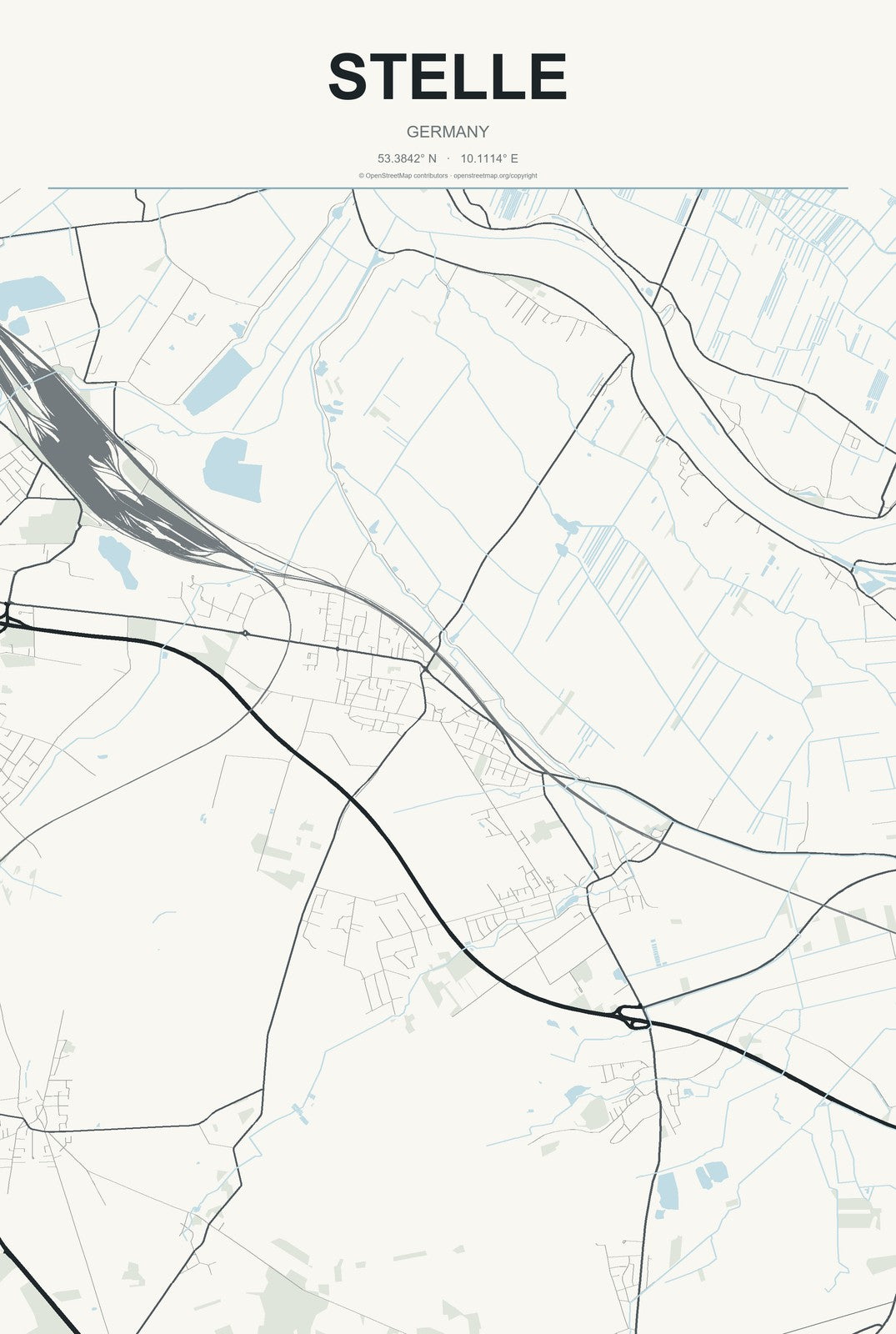 Stelle, Germany City Map Aluminum Sign in Headline Atlas style