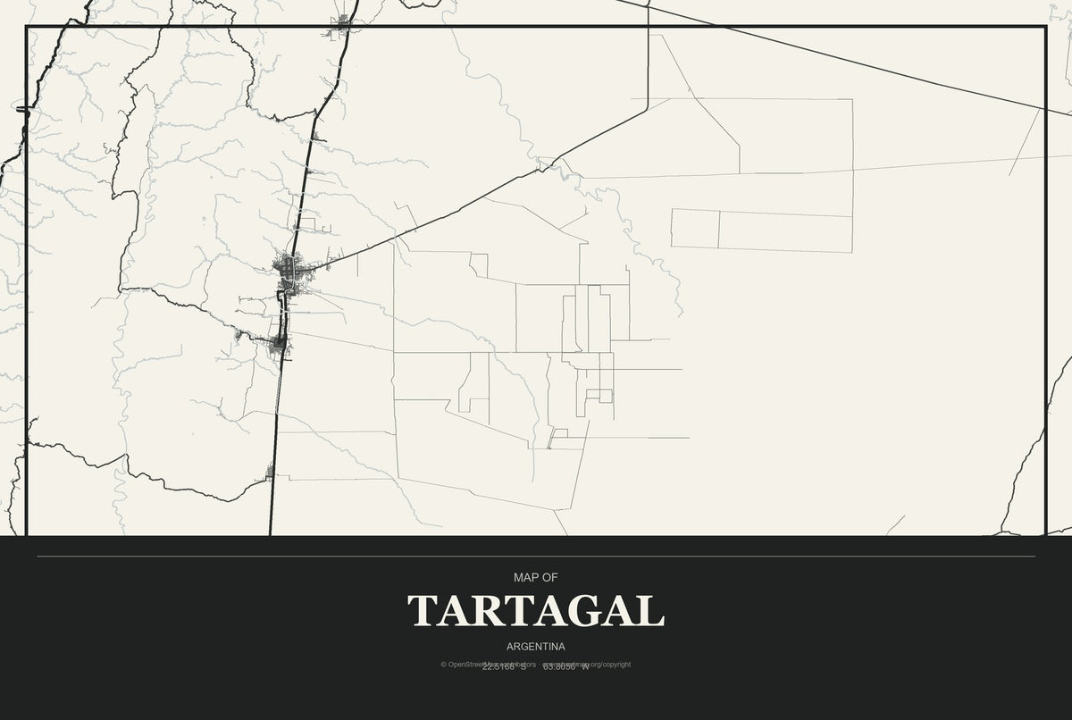Tartagal, Argentina City Map Aluminum Sign in Museum Plaque style