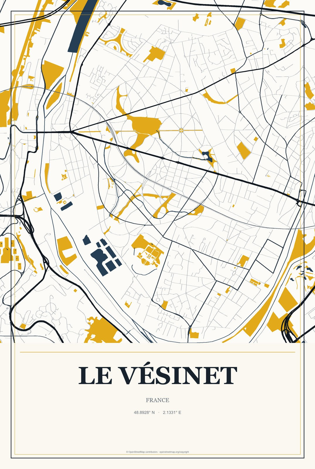 Le Vésinet, France City Map Aluminum Sign in Citrine Modern style