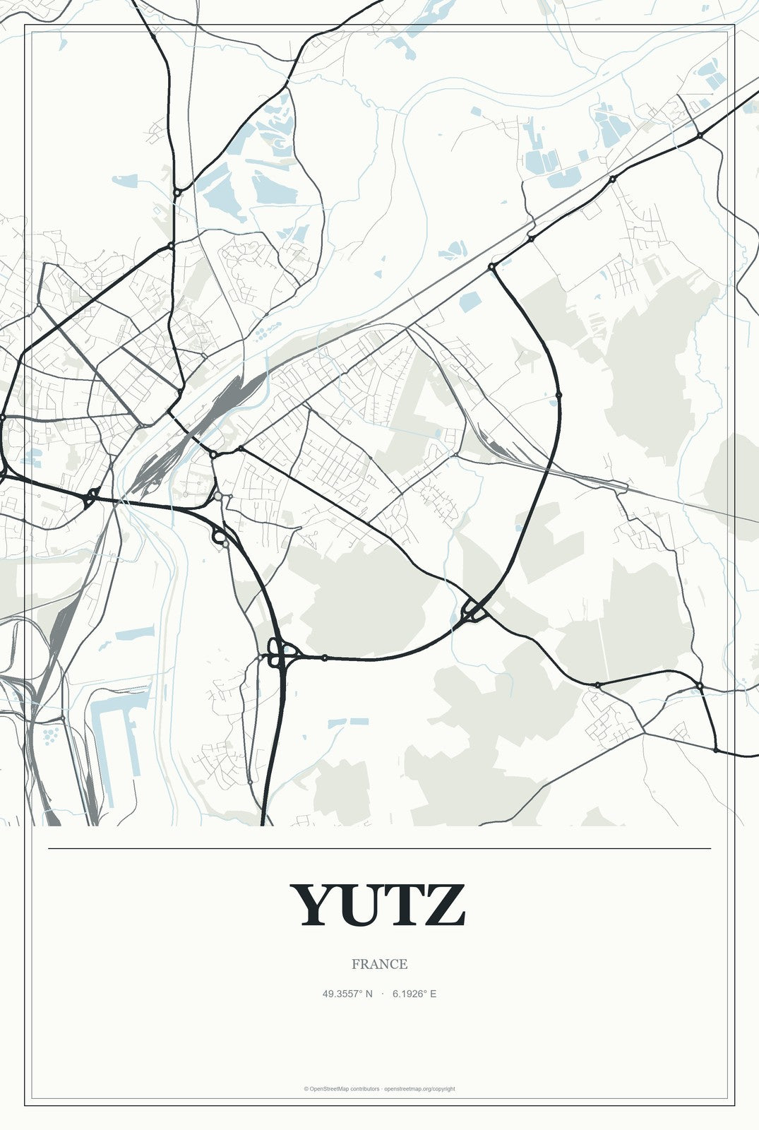 Yutz, France City Map Aluminum Sign in Gallery Air style
