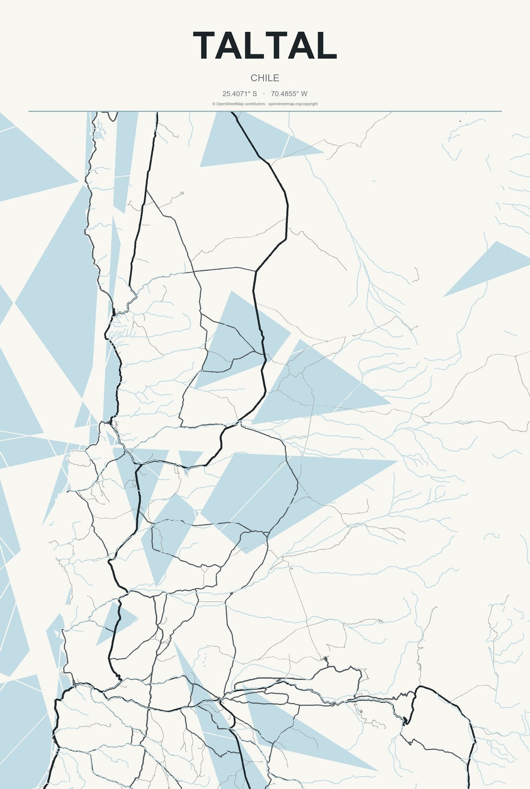 Taltal, Chile City Map Aluminum Sign in Headline Atlas style