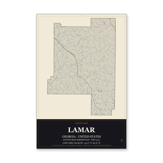 Lamar County, Georgia Map Aluminum Sign in Museum Plaque style
